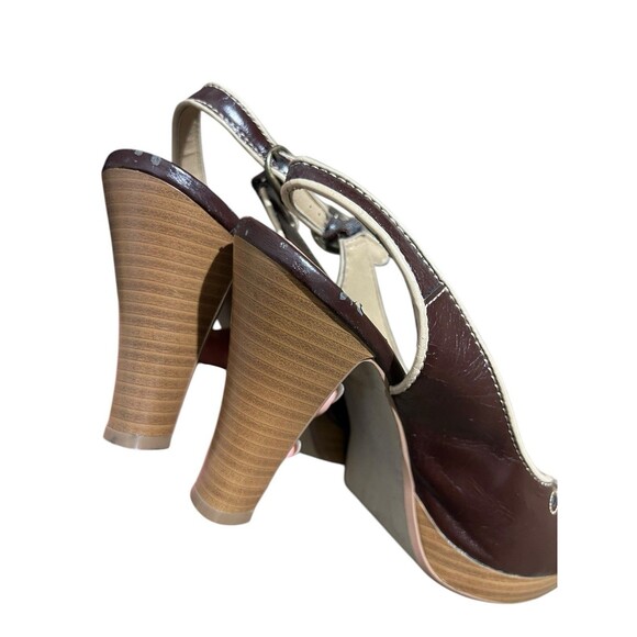 Mudd Slingback Peep Toe Heels 7.5M Brown Cutout Retro Stacked Heel Office Siren - Picture 10 of 16